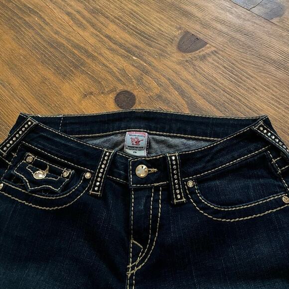 True Religion Y2K Swarovski Crystal Dark Wash Flare Disco Joey Big T Jeans - Picture 8 of 8